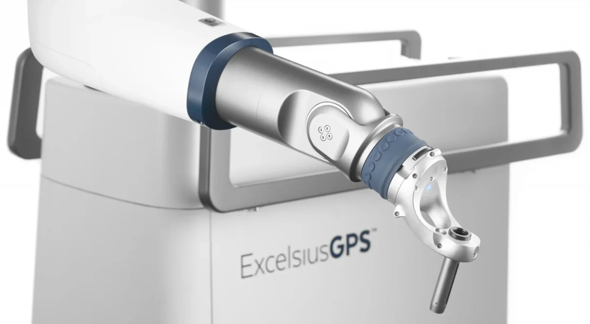 The Globus ExcelsiusGPS robotic arm, which holds the planned screw trajectory during robotic-assisted spine surgery